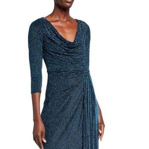 MARINA Cowl Neck Long Dress with Side Drape Detail